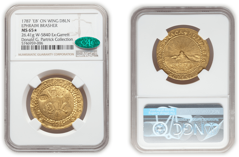 1787年 ダブルン ニューヨーク様式 ブラッシャー・ダブロン金貨-翼にEB刻印