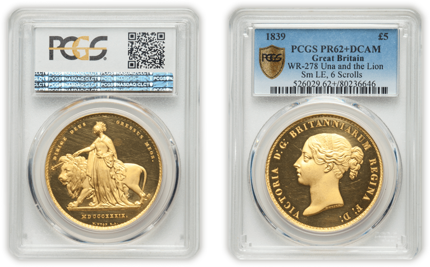 ヴィクトリア ウナとライオン5ポンド金貨62+DCAMグレード